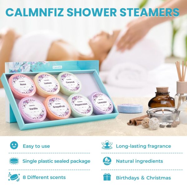 Shower Steamers 8 Pack Set Shower Bombs Tablets in Box with 8 Fragrances with Shea Butter for Self-Care & Relaxation, Idea for Mother's Day, Women and Men - Image 5