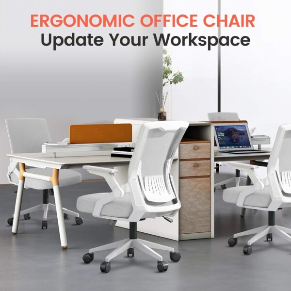 GTRACING Ergonomic Office Chair with Flip-up Armrests Executive Computer Chair for Home Office, Breathable Mesh & Adaptive Lumbar Support, Wide Seat Gray - Image 7