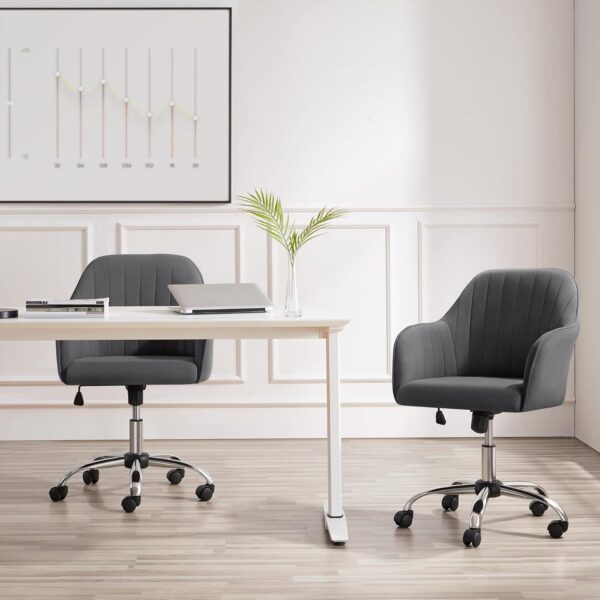 Yaheetech Modern Office Desk Chair Vanity Chair Comfy Upholstered Swivel Rolling Computer Armchair for Makeup Room Living Room Bedroom Dark Gray - Image 6