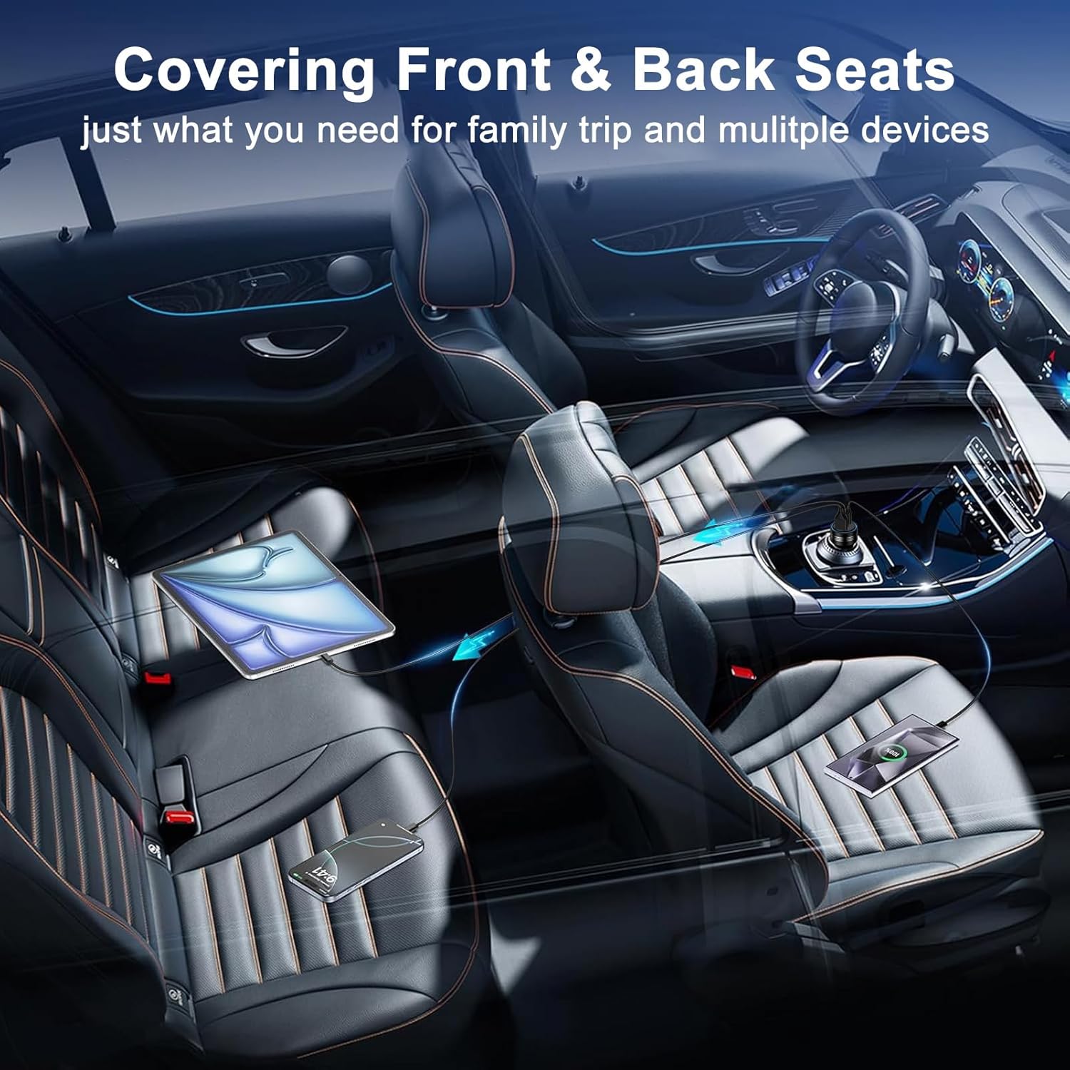 Samsung Galaxy S25 Edge Car Charger,78W 3Port Super Cigarette Lighter Adapter Fast Charging for Galaxy S25 Ultra A36 A17 A16 S24 S23 S22 S21 S20 10, USB C Car Phone Charger for iPhone 16 15 Pro Max - Image 6