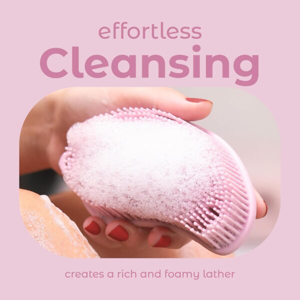 MainBasics Silicone Body Scrubber – Dual-Sided Shower Exfoliator for Men & Women, Gentle Silicone Loofah Alternative for Deep Clean (Pink, Exfoliate) - Image 4