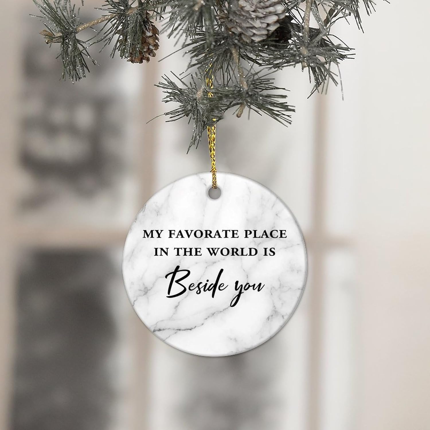 Christmas Ceramic Ornaments My Favorate Place in The World is Beside You Ceramic Christmas Keepsake Funny Motivational Quote Ornament Blanks for Mom Dad Baby Holiday 3 in - Image 4