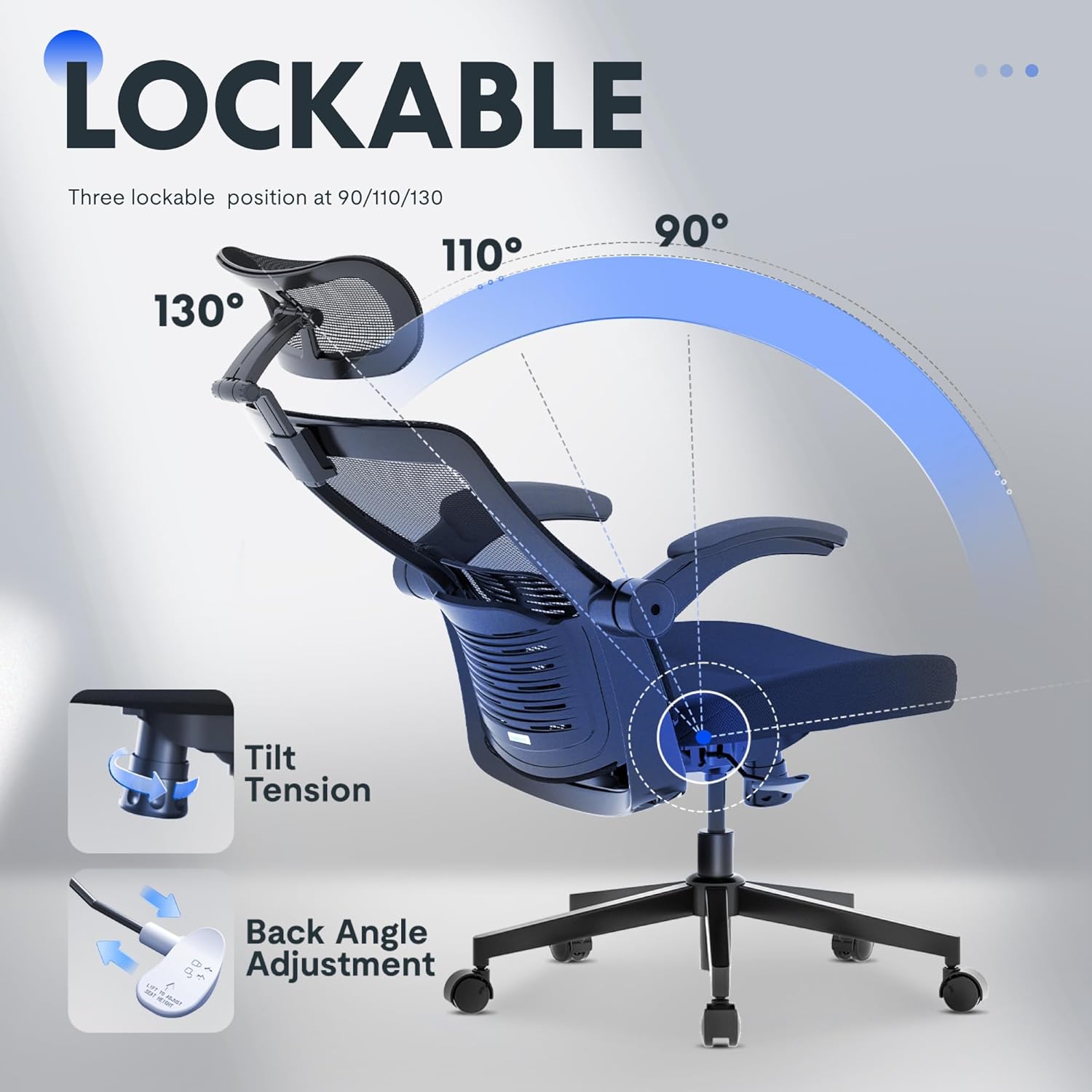 FLEXISPOT OC3-Pro Ergonomic Office Chair High Back Computer Chair with Flexible Flip-up Armrest/8-Level Lumbar Support, High Elastic Foam Seat Cushion, Chairs for Home Office Working Studying, Black - Image 8