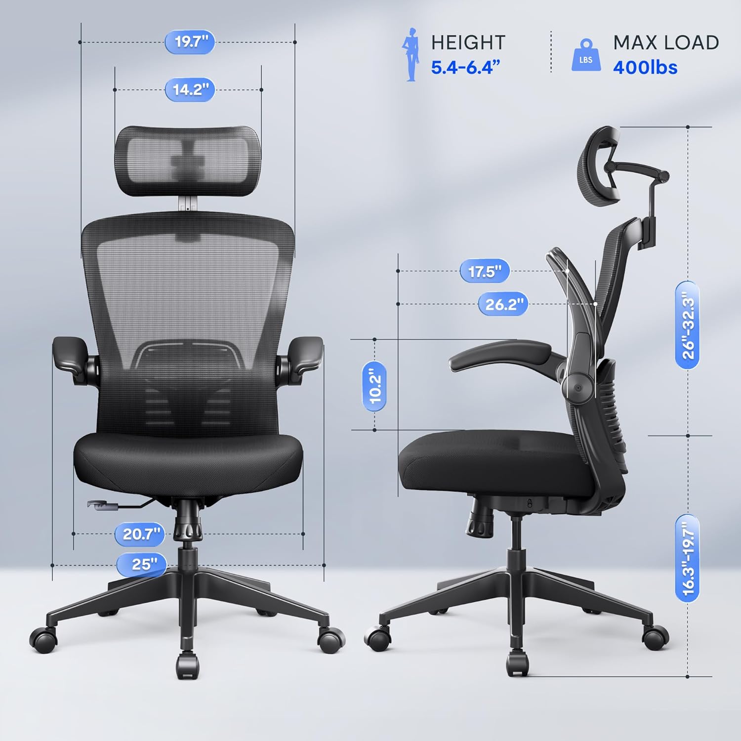 FLEXISPOT OC3-Pro Ergonomic Office Chair High Back Computer Chair with Flexible Flip-up Armrest/8-Level Lumbar Support, High Elastic Foam Seat Cushion, Chairs for Home Office Working Studying, Black - Image 3