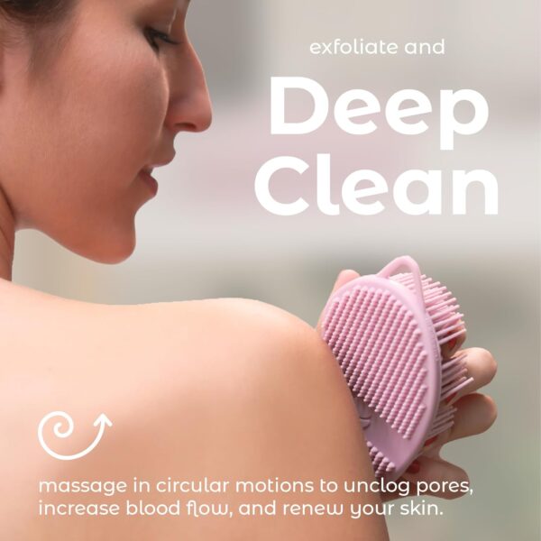MainBasics Silicone Body Scrubber – Dual-Sided Shower Exfoliator for Men & Women, Gentle Silicone Loofah Alternative for Deep Clean (Pink, Exfoliate) - Image 5