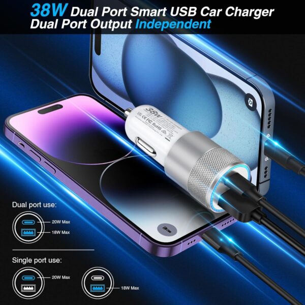 Car Charger, 5 Pack 38W Dual Ports USB-C & USB-A Cigarette Lighter Adapter Fast Charging Car Phone Charger for iPhone 16e 16 15 14 13, Samsung S25 S24, Pixel Cargador para Carro Phone Plug for Car - Image 4