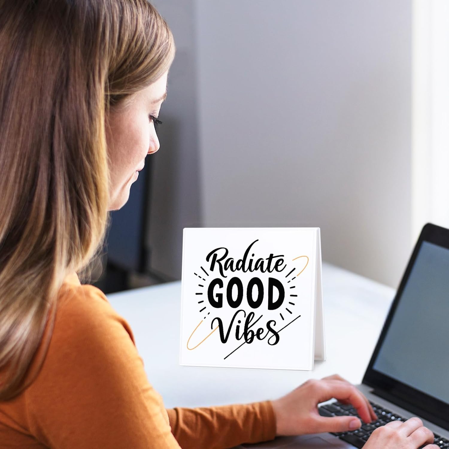 Inspirational Desk Sign Motivational uplifting Gifts Radiate Good Vibes Appreciation Encouraging Gifts Decorative Plaque for Office Desk Table Shelf - Image 5