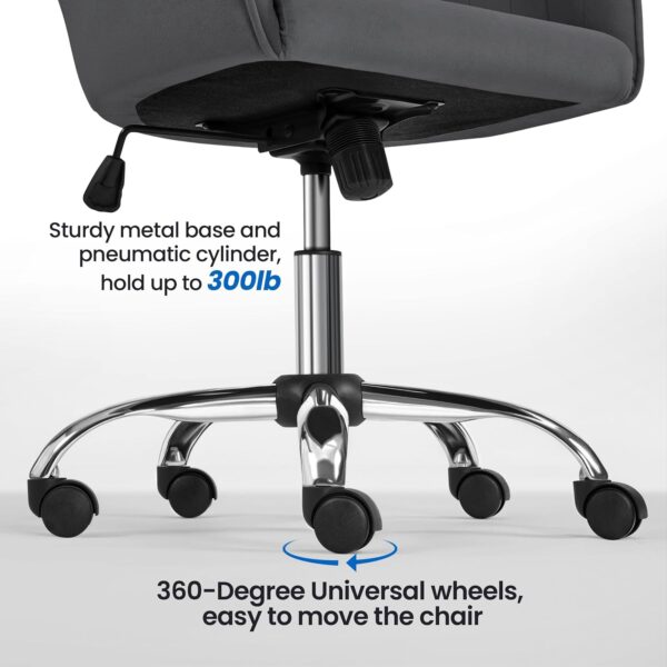 Yaheetech Modern Office Desk Chair Vanity Chair Comfy Upholstered Swivel Rolling Computer Armchair for Makeup Room Living Room Bedroom Dark Gray - Image 8