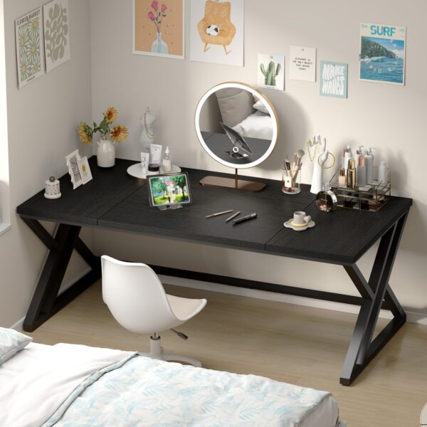 LVB 70.8" Black Computer Desk, Large Industrial Pc Study Home Office Desk, Long Modern Wood Gaming Work Writing Desk for 2 Person, Farmhouse Double Workstation Executive Desk with Storage in Bedroom - Image 5