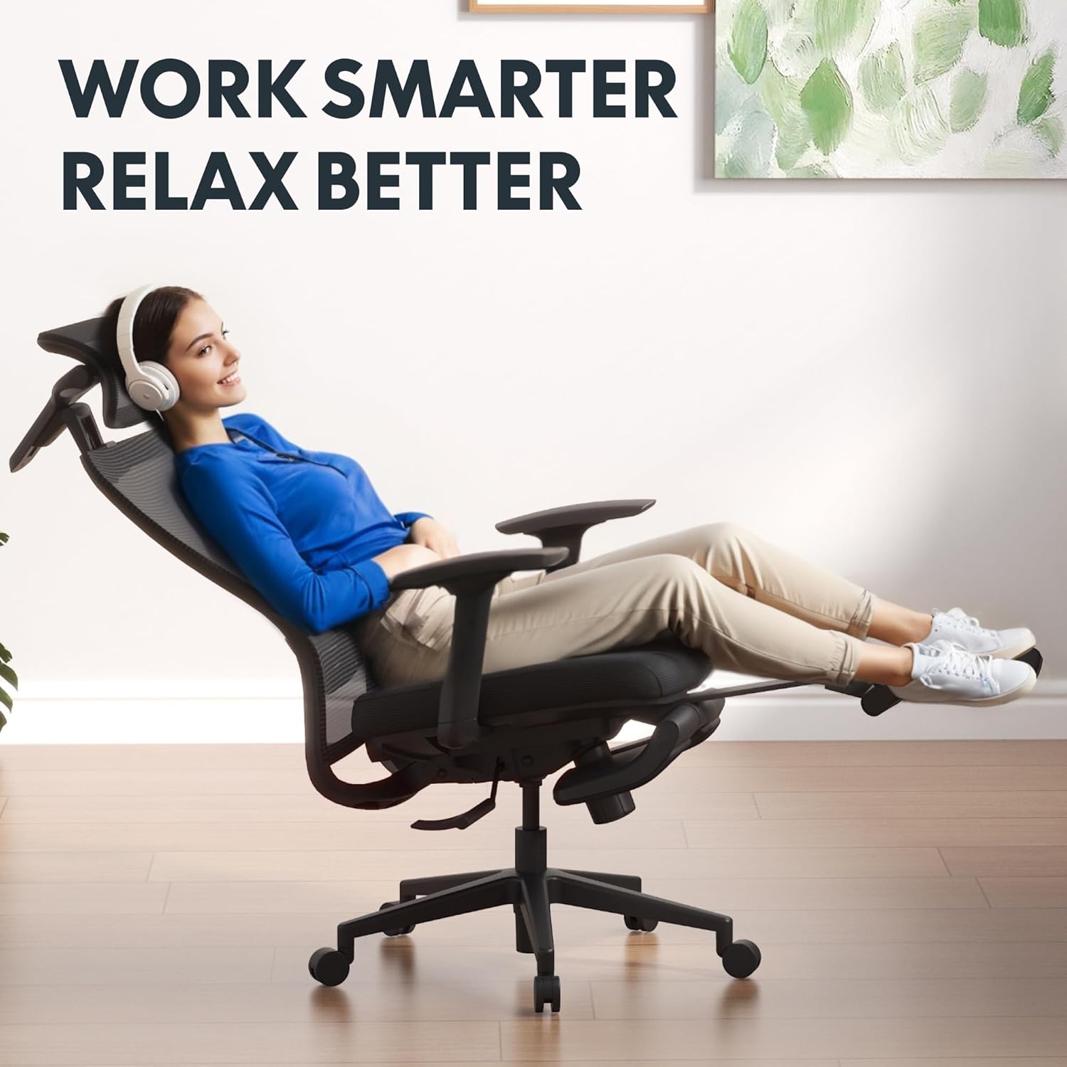 FLEXISPOT Ergonomic Office Chair with Footrest, Mesh Back Computer Chair, Home Office Desk Chairs, with Adjustable Lumbar Support/4D Headrest/Reliable Base, Elastic Foam Seat, Black, OC3 Cloud-F - Image 4