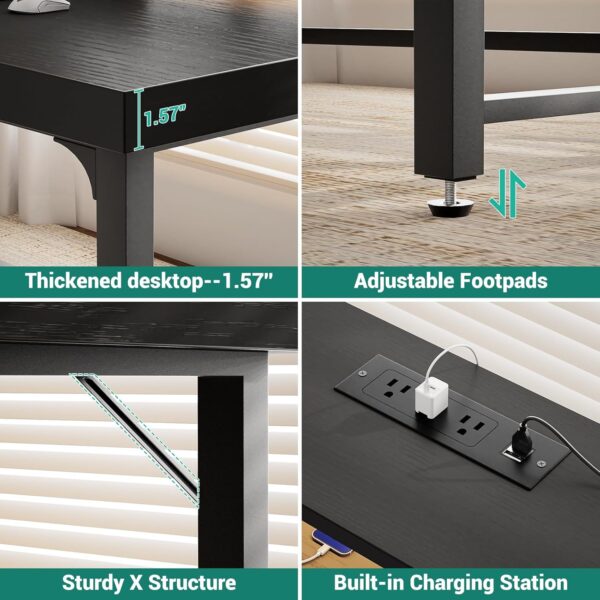 Unikito Black Computer Desk, Modern Wood Home Office Desk for PC Writing Work, Metal Wooden Executive Workstation Student Simple Desk, Computer Study Gaming Bedroom Table, 55 Inch - Image 7