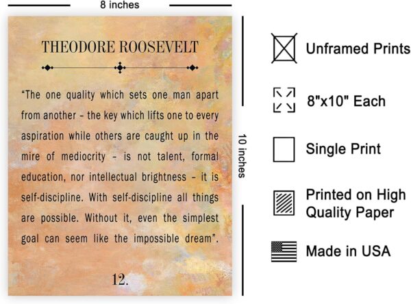 Monem Art Theodore Roosevelt Poster - Self Discipline Print - Motivational Quote Art - Gift for Teacher, Student - Typography Decor for Classroom, Library, Dorm - 8x10 UNFRAMED Wall Art - Image 2