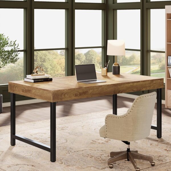 Tribesigns 55" Industrial Executive Desk for Home Office, Rustic Simple Computer Laptop Desk with Strong Metal Legs, Study Writing Table Business Workstation, Small Conference Table - Image 4