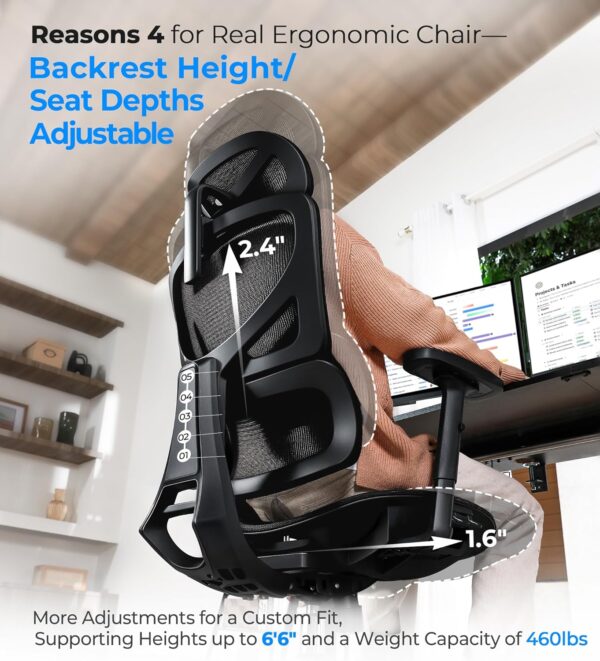 Ergonomic Office Chair - Big & Tall 6'6" Mesh Chair with Dynamic Lumbar Support, 4-in-1 Quick Adjust, 350lbs Capacity - BIFMA Certified Computer Chair for Home Office - Image 7