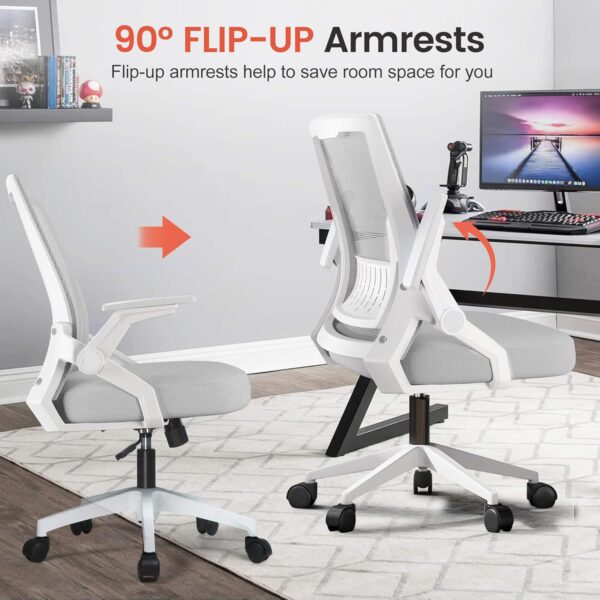 GTRACING Ergonomic Office Chair with Flip-up Armrests Executive Computer Chair for Home Office, Breathable Mesh & Adaptive Lumbar Support, Wide Seat Gray - Image 3