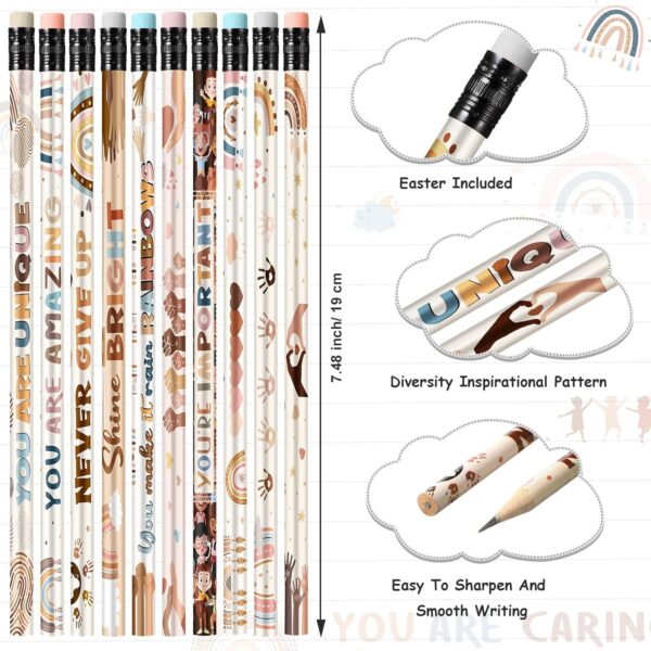 Gerrii 100 Pcs Inspirational Pencils Bulk Diversity Motivational Pencils with Eraser Retro Rainbow Back to School Stationery for Kids Affirmation Gifts Classroom Rewards First Day of School Supplies - Image 3