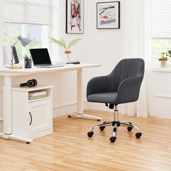 Yaheetech Modern Office Desk Chair Vanity Chair Comfy Upholstered Swivel Rolling Computer Armchair for Makeup Room Living Room Bedroom Dark Gray - Image 9