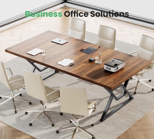70.8" Large Executive Desk - Computer Office Desk Workstation, Modern Business Writing Table with Sturdy Metal Legs for Home Office (Dark Walnut/Black) - Image 8