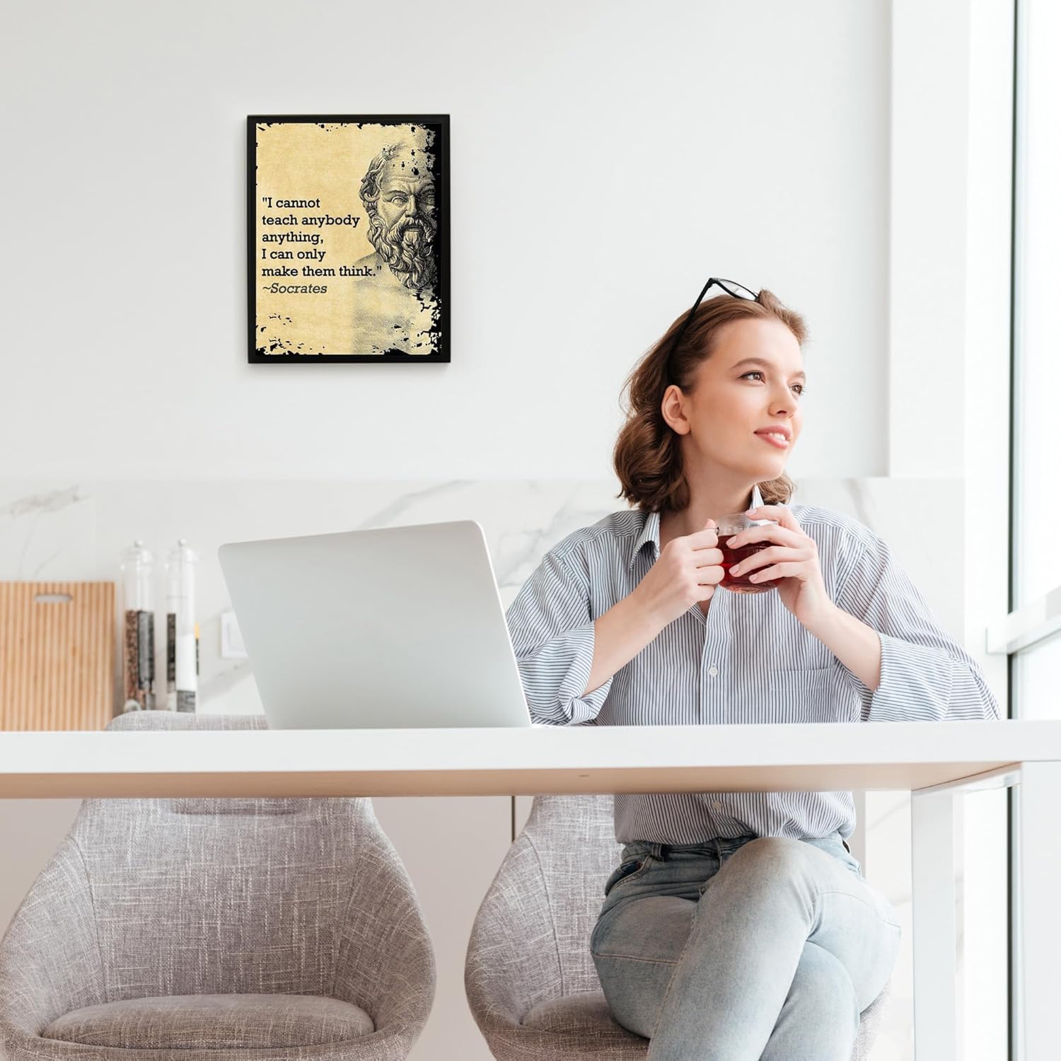 Socrates Quotes Wall Art Print - I Cannot Teach, I Can Only Make You Think - Motivational Wall Art Decor for Home, Office, Living Room & School Decor - 8x10 Unframed Poster Print - Image 3