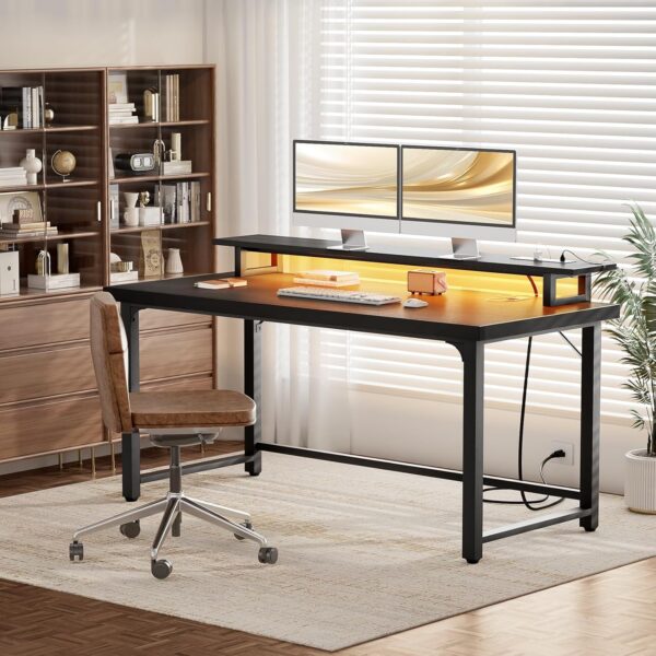 Unikito Black Computer Desk, Modern Wood Home Office Desk for PC Writing Work, Metal Wooden Executive Workstation Student Simple Desk, Computer Study Gaming Bedroom Table, 55 Inch - Image 6