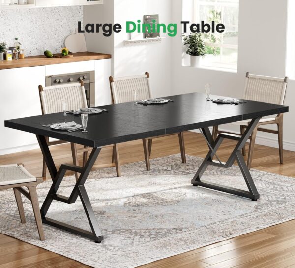 70.8" Large Executive Desk - Computer Office Desk Workstation, Modern Business Writing Table with Sturdy Metal Legs for Home Office (Black/Black) - Image 9
