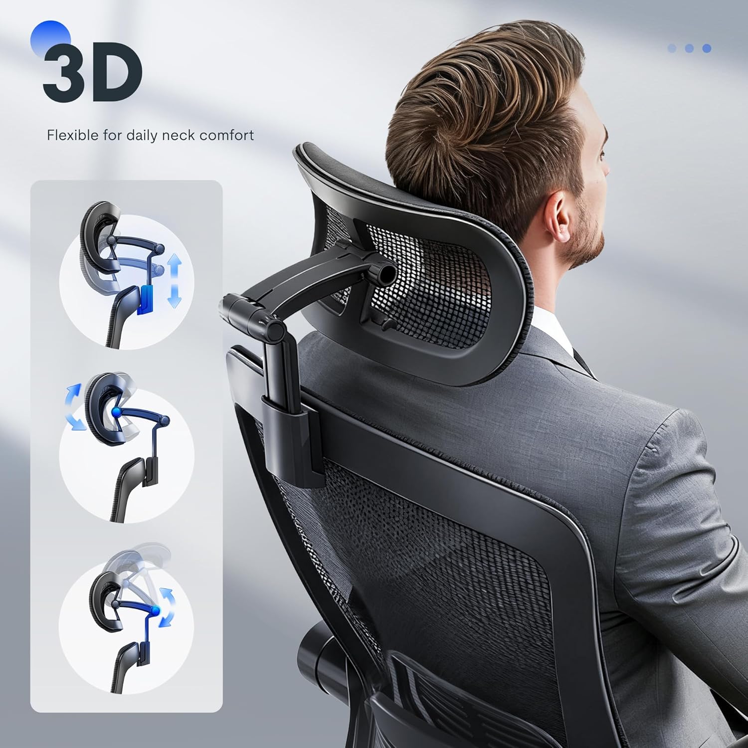 FLEXISPOT OC3-Pro Ergonomic Office Chair High Back Computer Chair with Flexible Flip-up Armrest/8-Level Lumbar Support, High Elastic Foam Seat Cushion, Chairs for Home Office Working Studying, Black - Image 7