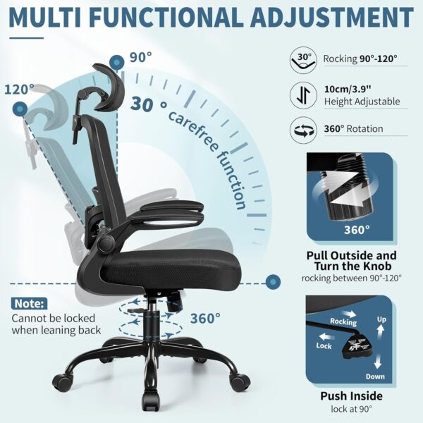 FelixKing Ergonomic Office Chair, Headrest Desk Chair with Adjustable Lumbar Support, Home Office Swivel Task Chair with High Back and Armrest, Adjustable Height Gaming Chair(Black) - Image 9