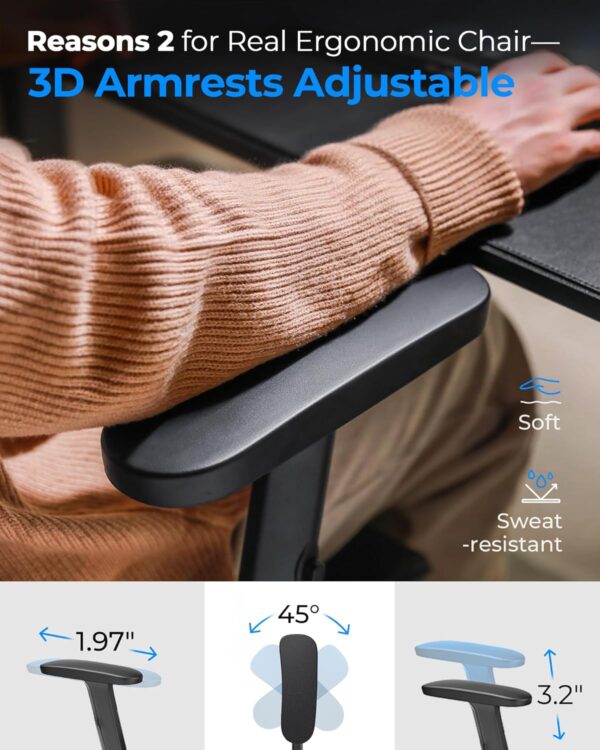 Ergonomic Office Chair - Big & Tall 6'6" Mesh Chair with Dynamic Lumbar Support, 4-in-1 Quick Adjust, 350lbs Capacity - BIFMA Certified Computer Chair for Home Office - Image 5