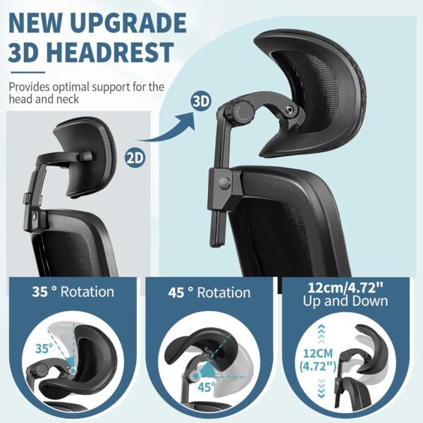 FelixKing Ergonomic Office Chair, Headrest Desk Chair with Adjustable Lumbar Support, Home Office Swivel Task Chair with High Back and Armrest, Adjustable Height Gaming Chair(Black) - Image 7