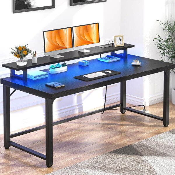 Unikito Black Computer Desk, Modern Wood Home Office Desk for PC Writing Work, Metal Wooden Executive Workstation Student Simple Desk, Computer Study Gaming Bedroom Table, 55 Inch - Image 9