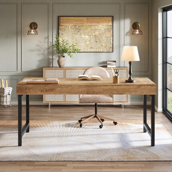 Tribesigns 55" Industrial Executive Desk for Home Office, Rustic Simple Computer Laptop Desk with Strong Metal Legs, Study Writing Table Business Workstation, Small Conference Table - Image 7