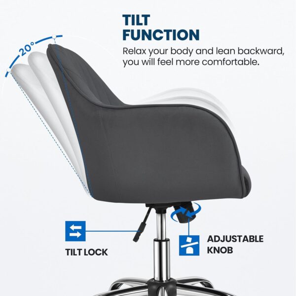 Yaheetech Modern Office Desk Chair Vanity Chair Comfy Upholstered Swivel Rolling Computer Armchair for Makeup Room Living Room Bedroom Dark Gray - Image 4