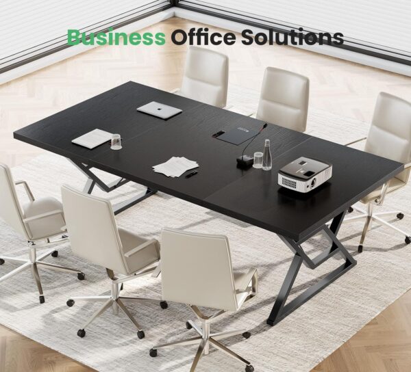 70.8" Large Executive Desk - Computer Office Desk Workstation, Modern Business Writing Table with Sturdy Metal Legs for Home Office (Black/Black) - Image 8