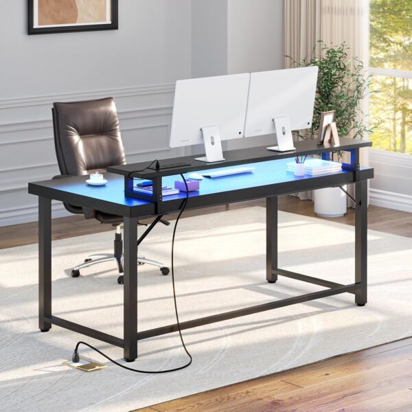 Unikito Black Computer Desk, Modern Wood Home Office Desk for PC Writing Work, Metal Wooden Executive Workstation Student Simple Desk, Computer Study Gaming Bedroom Table, 55 Inch - Image 8