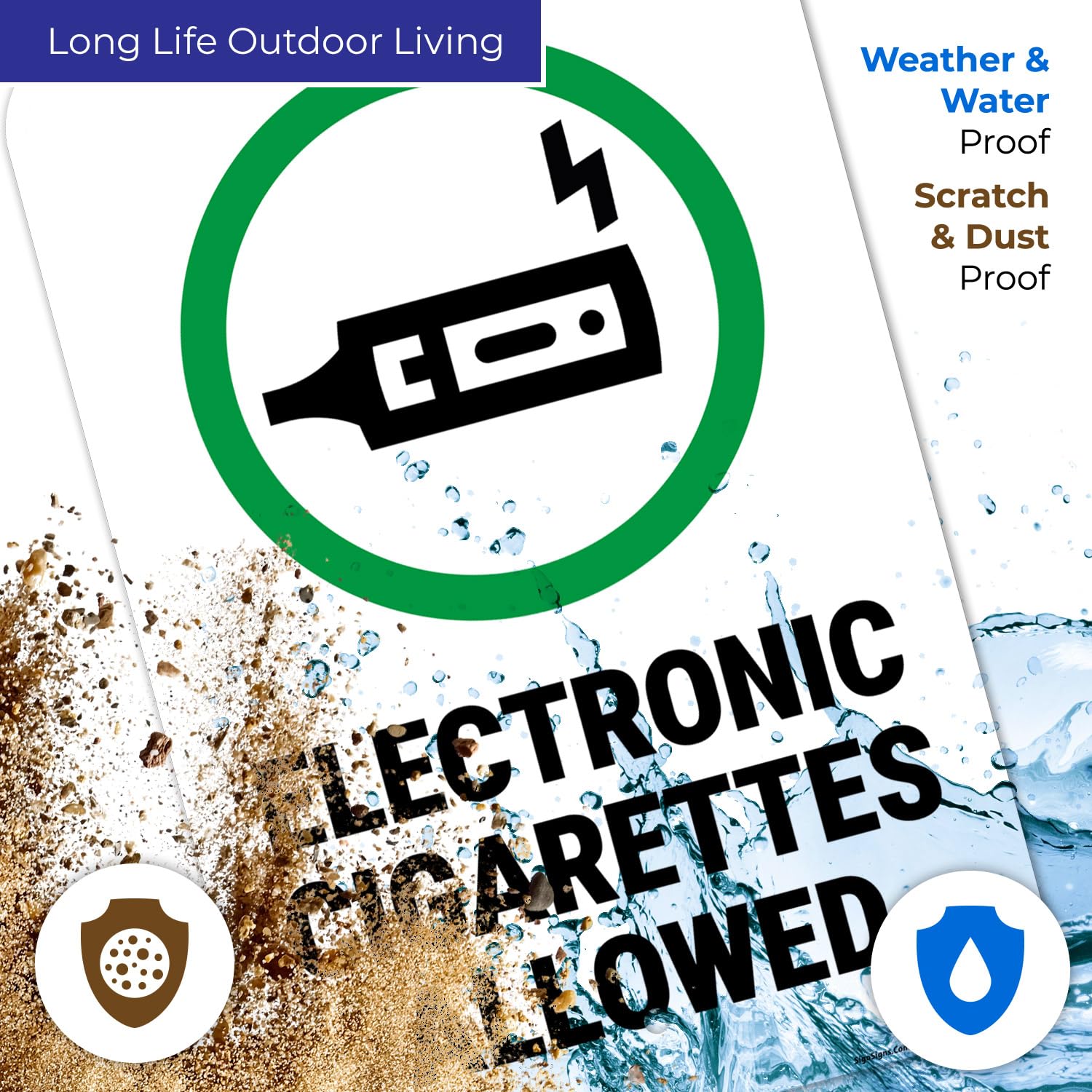 Electronic Cigarettes Allowed with Graphic Sign, 12x18 Inches, 55 mil Thick HDPS (high Density polystyrene), Made in USA - Image 3