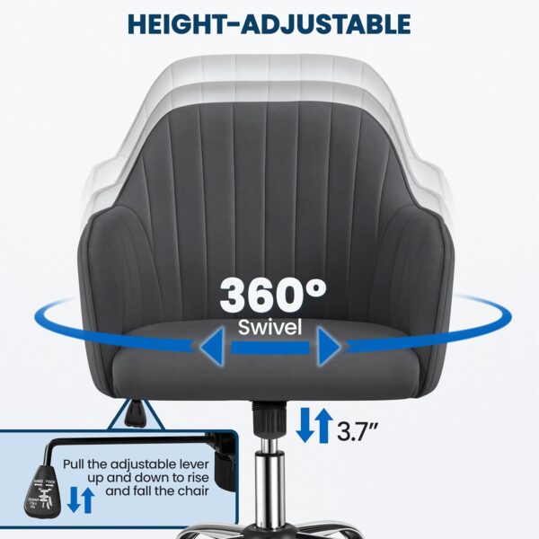 Yaheetech Modern Office Desk Chair Vanity Chair Comfy Upholstered Swivel Rolling Computer Armchair for Makeup Room Living Room Bedroom Dark Gray - Image 5