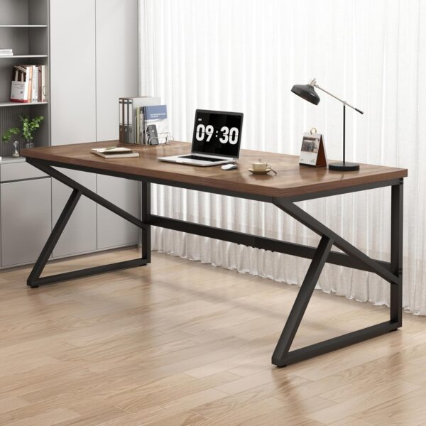 HSH Large Home Office Desk, Modern Wood Metal Computer Desk for Two Person, Extra Long Executive Writing Study Gaming Double Desk Workstation, 70 Inch Rustic Bedroom Living Room Table for 2 Monitors - Image 3