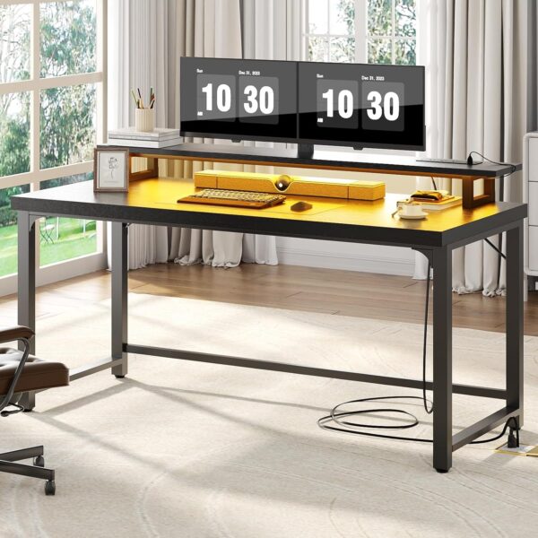 Unikito Black Computer Desk, Modern Wood Home Office Desk for PC Writing Work, Metal Wooden Executive Workstation Student Simple Desk, Computer Study Gaming Bedroom Table, 55 Inch - Image 4