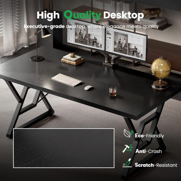 70.8" Large Executive Desk - Computer Office Desk Workstation, Modern Business Writing Table with Sturdy Metal Legs for Home Office (Black/Black) - Image 4