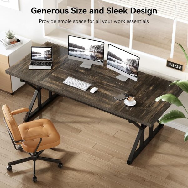 LITTLE TREE 70.8-Inch Large Executive Desk, Extra Long Computer Office Desk Workstation, Modern Simple Style Laptop Table, Sturdy Wooden Writing Workstation for Home Black Oak - Image 5