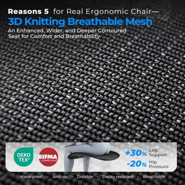 Ergonomic Office Chair - Big & Tall 6'6" Mesh Chair with Dynamic Lumbar Support, 4-in-1 Quick Adjust, 350lbs Capacity - BIFMA Certified Computer Chair for Home Office - Image 8