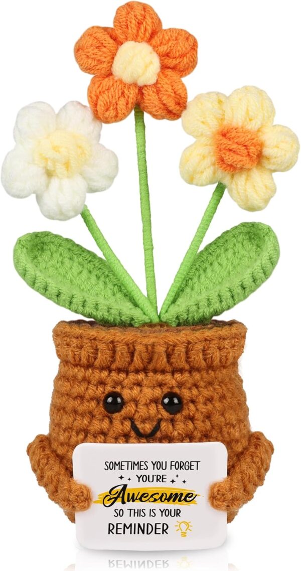Mini Positive Crochet Multicolor-Flowers Doll - Funny Handmade Knitting Doll Birthday Emotional Inspirational Cheer Support Ideas Gifts for Women Girls Coworker Teacher Appreciation Gifts