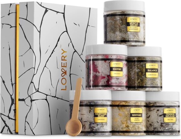 Gifts for Women Who Have Everything, Epsom Bath Salts Gift Basket Set, Relaxing Self Care Salt W/Essential Oil, Christmas Gifts for Mom, Lavender, Eucalyptus, Lemon, Coconut, Tea Tree, Honey Almond