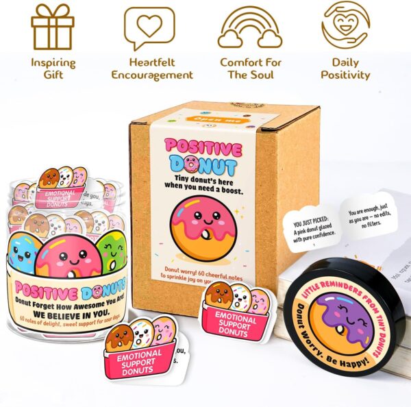 Emotional Support Donut – Funny Donut Gifts For Women, Kid - 60 Positive Donut Daily Affirmation Cards Jar – Inspirational Gifts for Women - Self Care Gift for Coworkers, Teens, Friends, Boss - Image 2