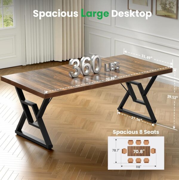 70.8" Large Executive Desk - Computer Office Desk Workstation, Modern Business Writing Table with Sturdy Metal Legs for Home Office (Dark Walnut/Black) - Image 6