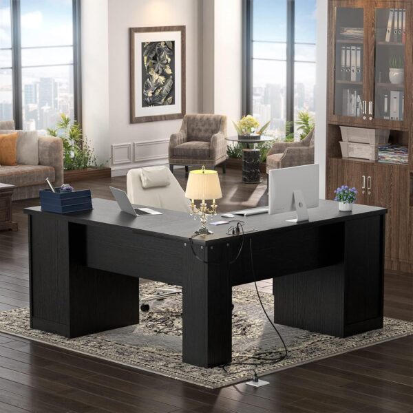 Unikito L Shaped Office Desk with Drawer, 60 Inch Computer Desk with Power Outlet & USB Charging Port, Large Corner Desk with File Cabinets, 2 Person Sturdy Executive Desk with Storage Cabinet, Black - Image 7