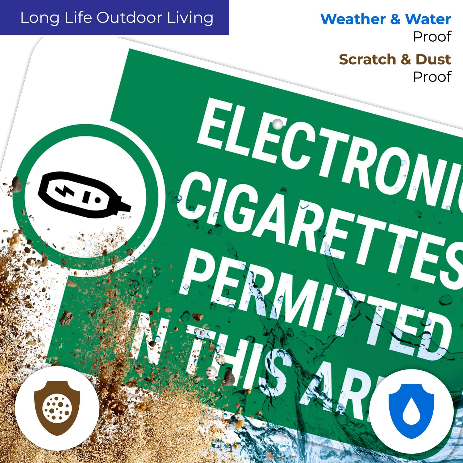 Electronic Cigarettes Permitted in This Area Sign, 12x18 Inches, 55 mil Thick HDPS (high Density polystyrene), Made in USA - Image 3