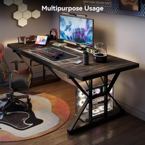 LITTLE TREE 70.8-Inch Large Executive Desk, Extra Long Computer Office Desk Workstation, Modern Simple Style Laptop Table, Sturdy Wooden Writing Workstation for Home Black Oak - Image 4
