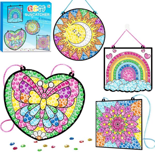 BANBBUR 4 Pcs Window Art Kits for Kids,Gem Arts for Kids Ages 8-12 4-8,Suncatcher Kits for Kids,Diamond Art and Crafts for Girls Boys Birthdays Christmas Gift