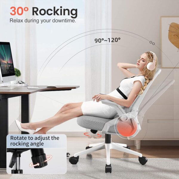 GTRACING Ergonomic Office Chair with Flip-up Armrests Executive Computer Chair for Home Office, Breathable Mesh & Adaptive Lumbar Support, Wide Seat Gray - Image 5